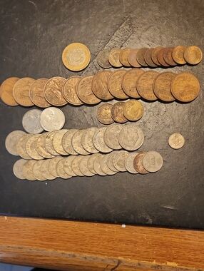 Vintage Mexican 59  Coin Collection Display - Brown and Silver Assorted